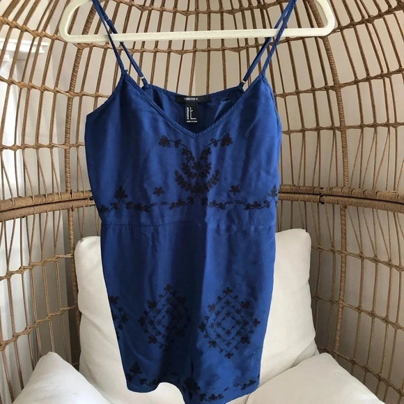 Forever 21 Pants - Forever21 blue with black embroidered romper